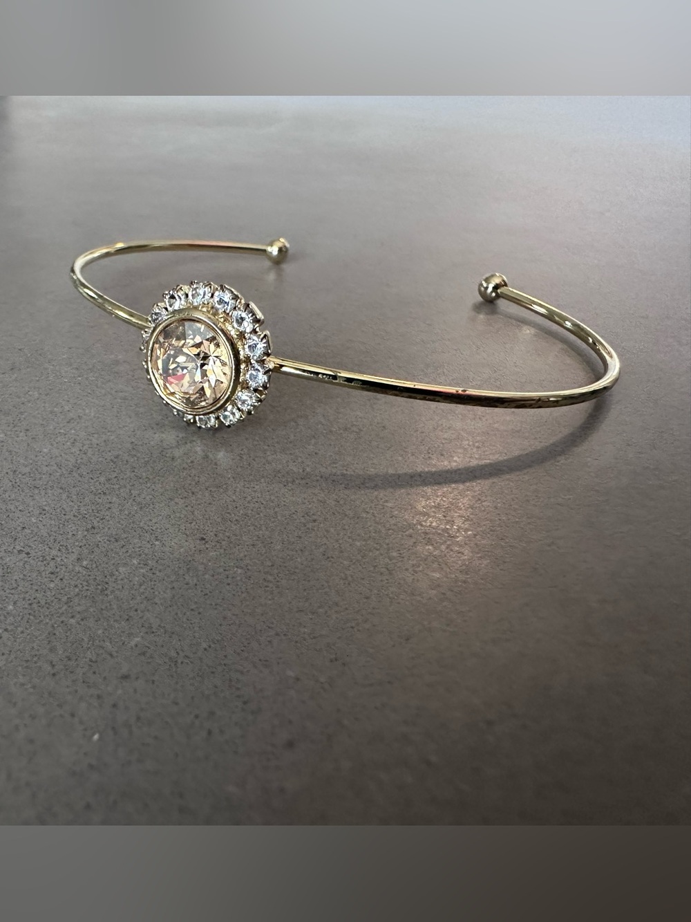 Delicate Gold Tone Crystal Halo Bangle Bracelet